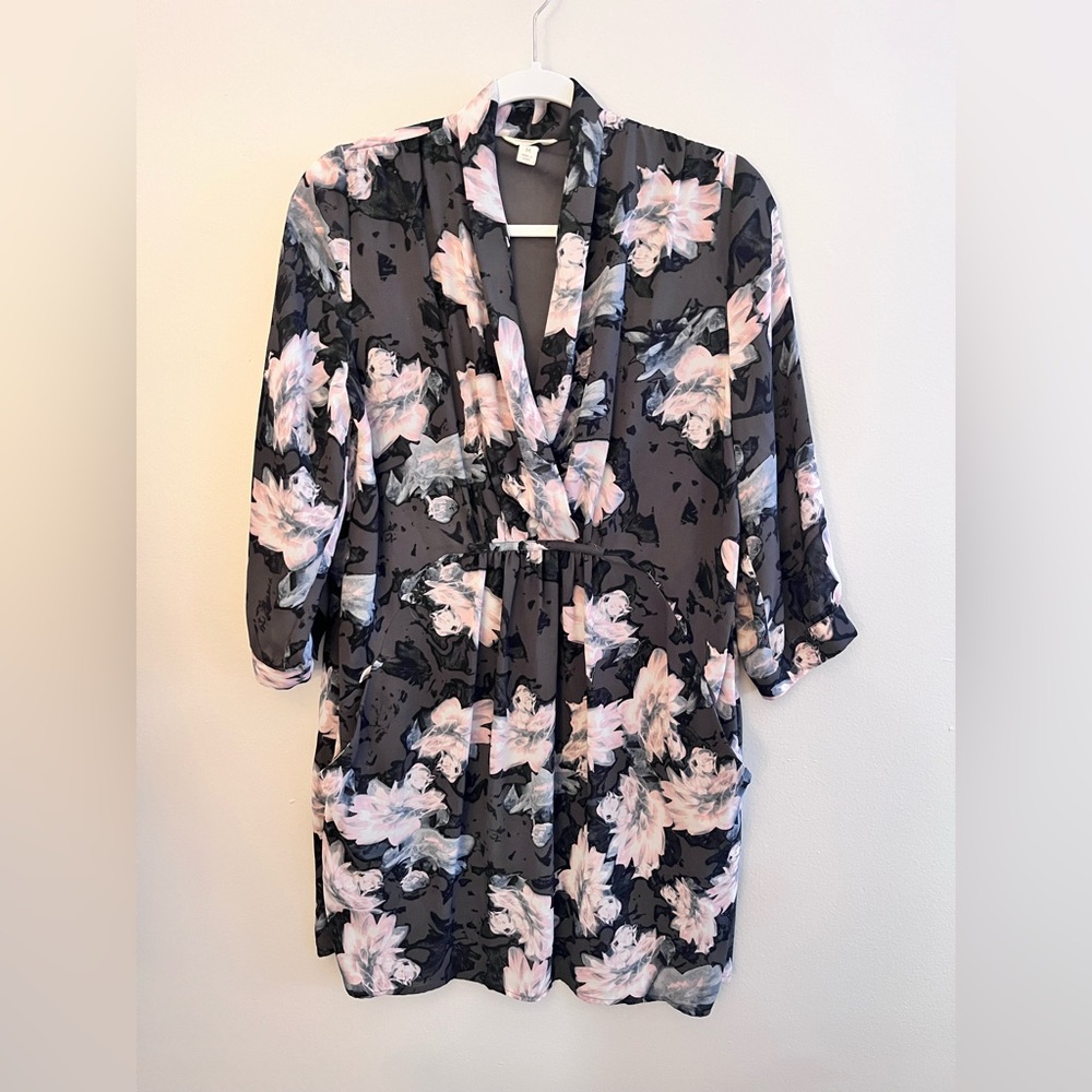 LUCKY BRAND Floral Print Surplice Elbow Sleeve Dress